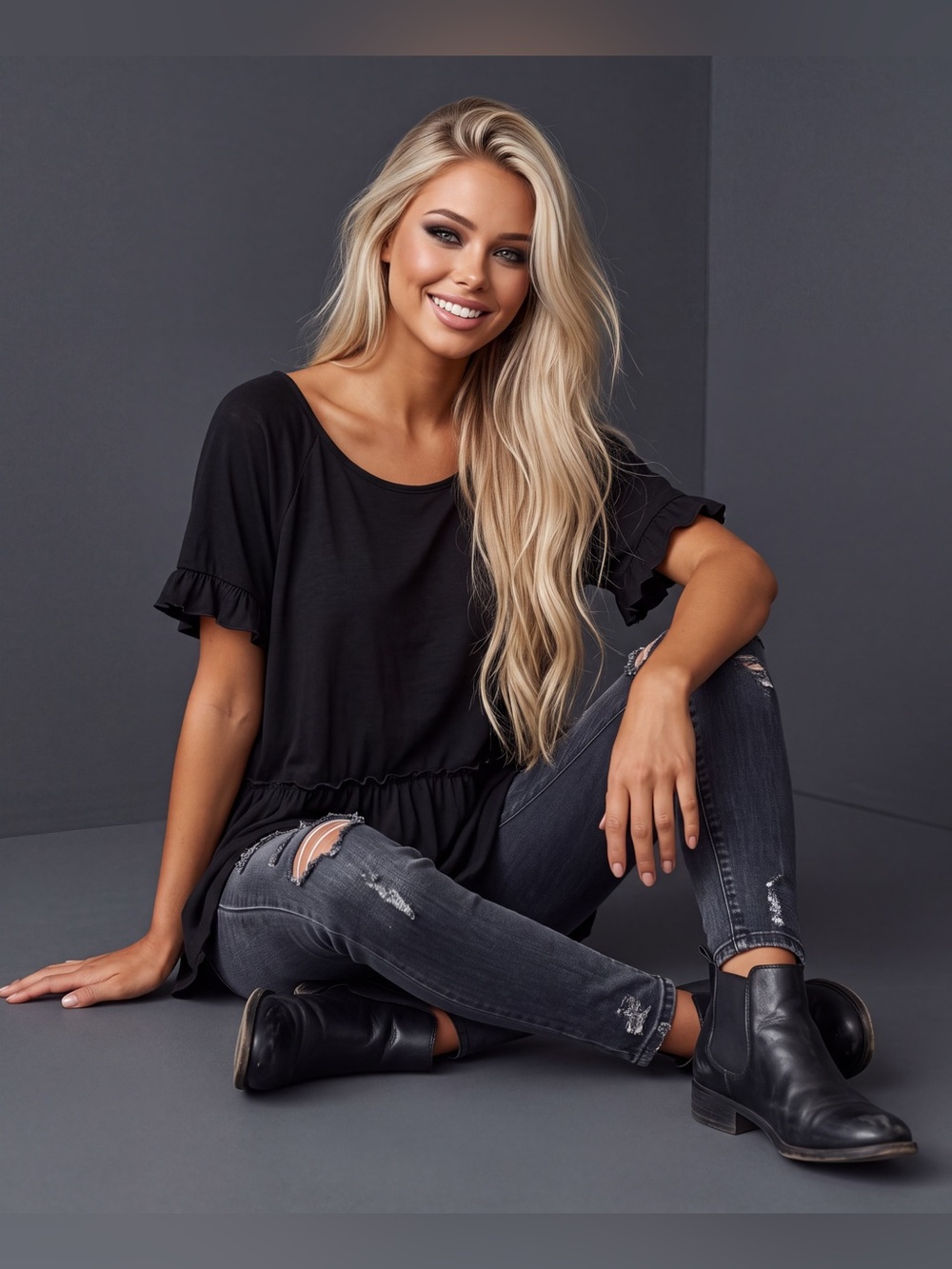 UMGEE Women’s Black Casual Short-Sleeve Tunic
